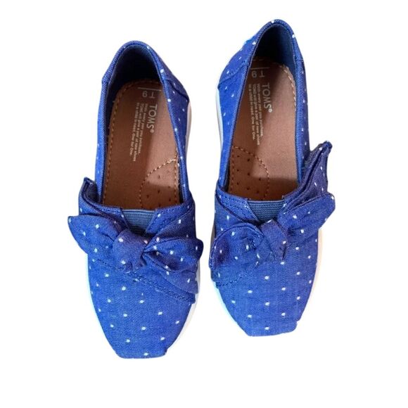 TOMS Navy Polka Dot Bow Slip On Sneakers‎ Canvas Comfort Flats W 9.5 - Picture 1 of 4